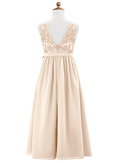 Azazie Elly Junior Abito A-Line in Chiffon Pizzo Alabastro Bianco image7