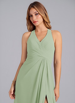 Azazie Dorota Abiti da Damigella Abito A-Line in Chiffon Plissettato Verde Salvia image6