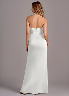 Azazie Jemma Bridesmaid Dresses White Sheath Pleated Stretch Satin Dress image2
