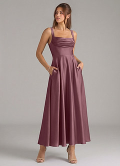 Azazie Shaude Robes de demoiselle d'honneur Robe Trapèze en Satin extensible Plissé Améthyste image3