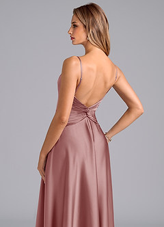 Azazie Elita Brautjungfernkleider A-Linie Plissee Stretch-Satin Kleid Altrosa image2