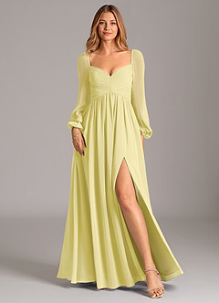 Azazie Bailee Robes de demoiselle d'honneur Robe Trapèze en Mousseline de soie Manche longue Sorbet Citron image1