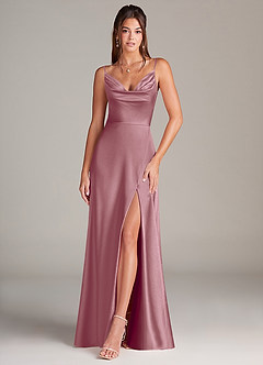 Azazie Sarella Bridesmaid Dresses Vintage Mauve A-Line Pleated Stretch Satin Dress image1
