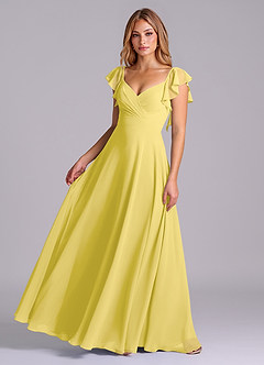 Azazie Leilani Bridesmaid Dresses Canary A-Line Pleated Chiffon Dress image1
