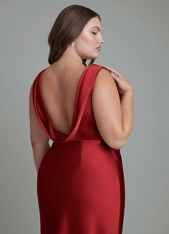 Azazie Kieryn Bridesmaid Dresses Scarlet Mermaid Pleated Stretch Satin Dress image14