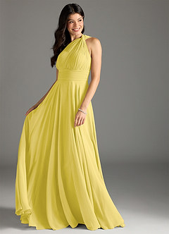 Azazie Charlize Vestidos de damas de honor Vestido de Canario de Gasa de Corte en A con Hombro unilateral image3