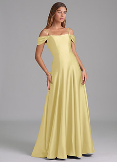 Azazie Seriana Bridesmaid Dresses Lemon Sorbet A-Line Off the Shoulder Stretch Satin Convertible Dress image6