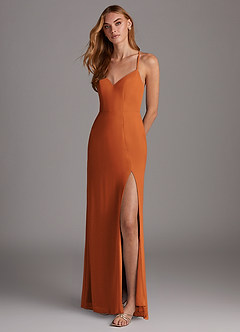 Azazie Manila Bridesmaid Dresses Cinnamon Sheath V-Neck Chiffon Dress image3