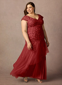 Azazie Romy Mother of the Bride Dresses Rust Mermaid V-Neck Sequins Tulle Dress image10