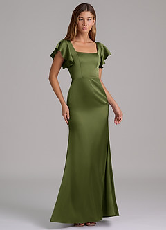 Azazie Elkie 신부 들러리 드레스 인어 스퀘어 네크라인 스트레치 새틴 바닥 길이 드레스 image4