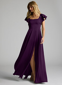 Azazie Bondi Bridesmaid Dresses Grape A-Line Bow Stretch Satin Dress image11