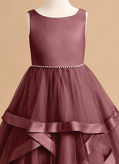 Azazie Posy Blumenmädchenkleider A-Linie Mit Perlen Tüll Kleid Wüstenrose image5