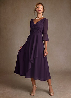 Azazie Aerynne Klänningar till brudens mor Klä A-Line i Chiffong Plisserad Plommon image3