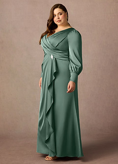 Azazie Petrina Mother of the Bride Dresses Eucalyptus Mermaid Pleated Stretch Satin Dress image10