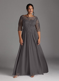 Azazie Harriet Mère de la mariée Robes Robe Trapèze en Maille Dentelle en forme d'anneau Gris Acier image9