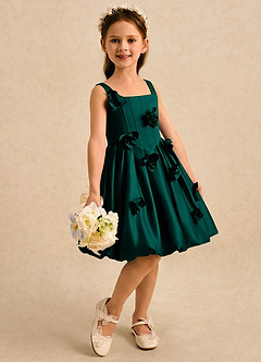 Azazie Lillian Flower Girl Dresses Pine Ball-Gown Pleated Matte Satin Dress image4