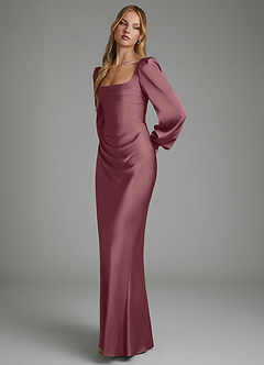 Azazie Brianna Robes de demoiselle d'honneur Robe Sirène en Satin extensible Corset Rose Du Désert image6