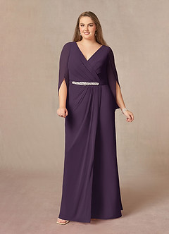 Azazie Belinda Mère de la mariée Robes Robe Trapèze en Mousseline de soie Col V plissé Prune image8