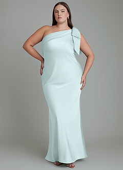 Azazie Yuanna Bridesmaid Dresses Sea Glass Mermaid One Shoulder Stretch Satin Dress image8