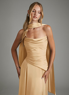 Azazie Gabriela Bridesmaid Dresses Gold A-Line Corset Stretch Satin Dress image5