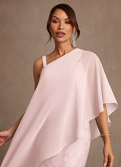 Azazie Wilma Mother of the Bride Dresses Blushing Pink Sheath One Shoulder Floral Burnout Dress image5