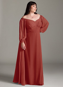 Azazie Rubina Final Sale Dusty Blue A-Line Long Sleeve Chiffon Dress image9