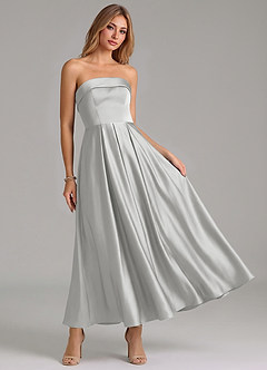 Azazie Lucienne Bridesmaid Dresses Silver A-Line Pleated Stretch Satin Dress image7