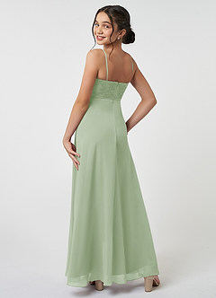 Azazie Sonya Junior Dusty Sage A-Line Lace Chiffon Dress image4
