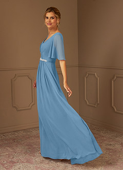 Azazie Tricia Mother of the Bride Dresses Steel Blue A-Line V-Neck Pleated Chiffon Dress image3