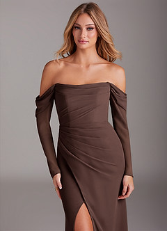 Azazie Hallie Brautjungfernkleider Meerjungfrau-Linie Langarm Chiffon Kleid Ganache image5