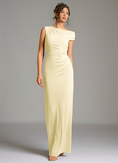 Azazie Nazanin Robes de demoiselle d'honneur Robe Sirène en Jersey extensible de qualité supérieure Épaule décolletée Sorbet Citron image4