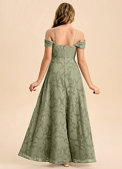 Azazie Anselie Junior Pistachio A-Line Off the Shoulder Floral Burnout Dress image2