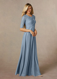 Azazie Raelyn Mother of the Bride Dresses Dusty Blue A-Line Lace Mesh Dress image6