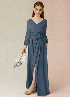 Azazie Angelica Junior Neptune A-Line Pleated Chiffon Dress image5