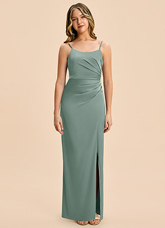 Azazie Calandra Junior Silver Sage Sheath Pleated Stretch Satin Dress image6