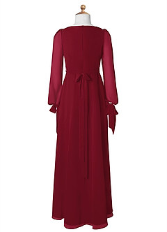 Azazie Leonia Junior Burgundy A-Line with Pockets Chiffon Dress image8