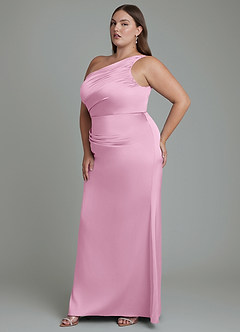 Azazie Akilah Bridesmaid Dresses Candy Pink Mermaid One Shoulder Stretch Satin Dress image18