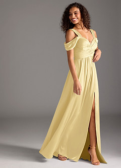 Azazie Lianne Brudtärnklänningar Klänning av A-linje i Stretch Satin Off the shoulder Smör image6