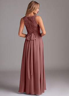 Azazie Kingsley Bridesmaid Dresses Desert Rose A-Line Lace Chiffon Dress image2