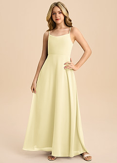 Azazie Shale Junior Lemon Sorbet A-Line Bow Chiffon Dress image3