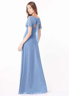 Azazie Kimber Bridesmaid Dresses Steel Blue A-Line Flounce Sleeve Chiffon Dress image4