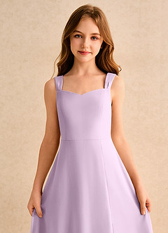 Azazie Makani Girls Formal Blumenmädchenkleider A-Linie Herzausschnitt Chiffon Kleid Frostiges Flieder image6