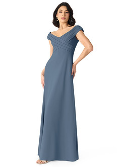 Azazie Evita Bridesmaid Dresses Twilight A-Line Off the Shoulder Stretch Crepe Dress image3