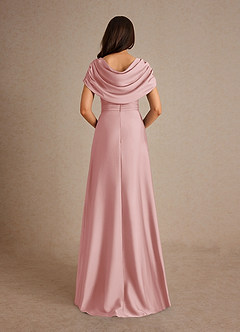 Azazie Branford Mother of the Bride Dresses Powder Pink A-Line Pleated Stretch Satin Dress image3