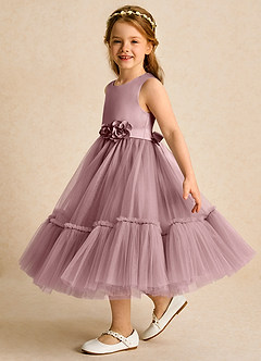 Azazie Miracle Robe Demoiselle D'honneur Fillette Robe Trapèze en Mat Satiné Arc Rose Poussiéreuse image3
