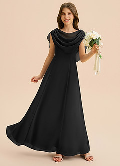 Azazie Lambie Junior Vestido de Negro de Gasa de Corte en A con Plisado image3
