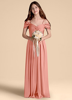 Azazie Kaitlynn Junior Klä av A-Line i Stretch Satin Av axeln image4