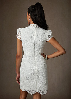 Azazie Pennie Vestidos de novia Vestido de Diamante Blanco de Encaje de Corte Recto con Cuello Alto image2