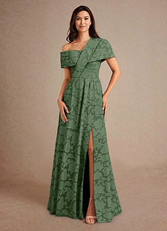 Azazie Milton Mother of the Bride Dresses Eucalyptus A-Line Pleated Floral Burnout Dress image4