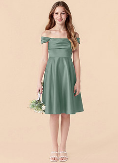 Azazie Amira Junior Silver Sage A-Line Pleated Stretch Satin Dress image6